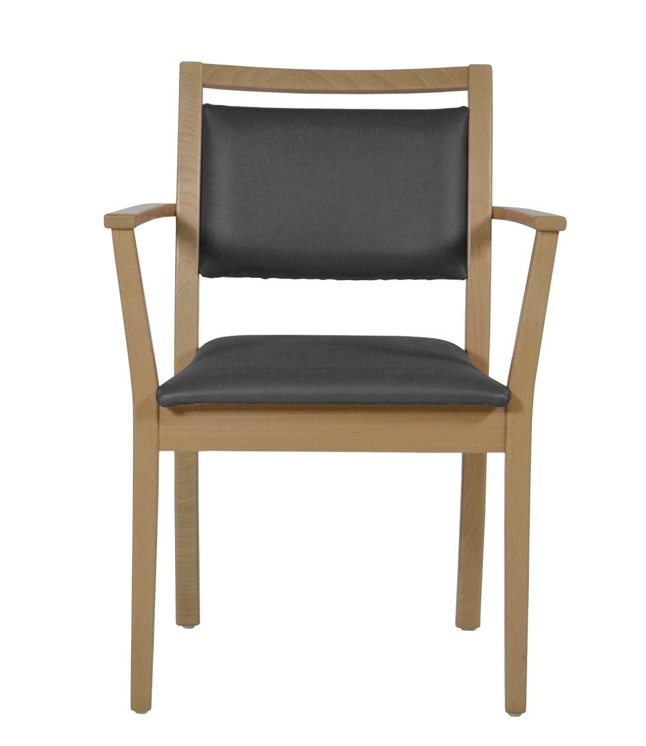 Holzstuhl-Loures-Heime-Buche-hell-Kunstleder-anthrazit-Vorne Objektstuhl für Senioren Loures