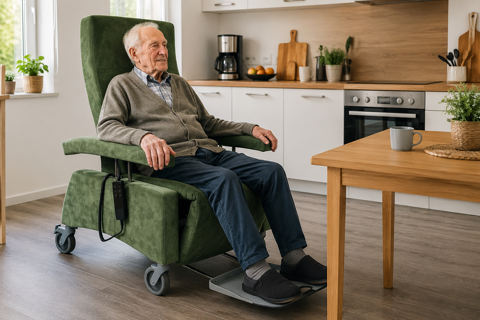 Mehr Sicherheit beim Sitzen und Bewegen: Pflegesessel mit Fußbrett